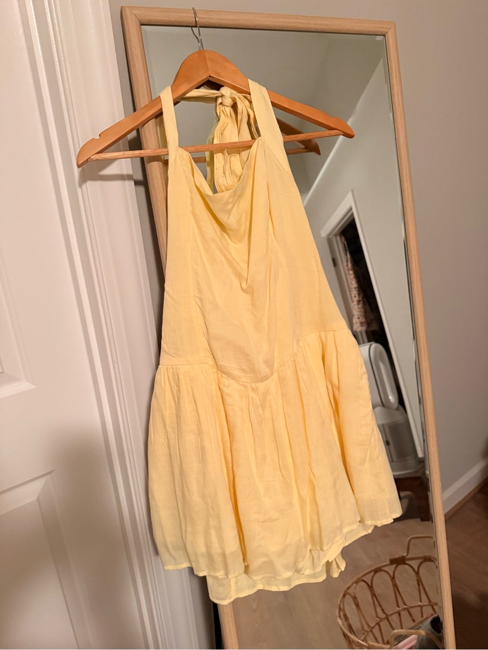 Hollister Pale Yellow Smocked Halter Dress